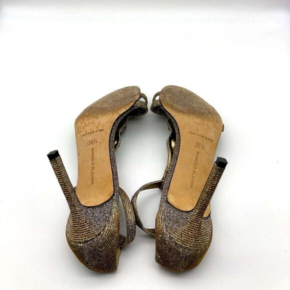 Manolo Blahnik Dixie Metallic T-Strap  Heels Sandals Size 35,5 Made in Italy - Picture 14 of 14